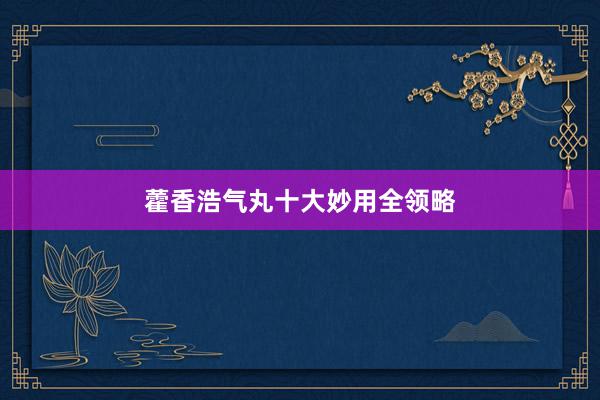 藿香浩气丸十大妙用全领略